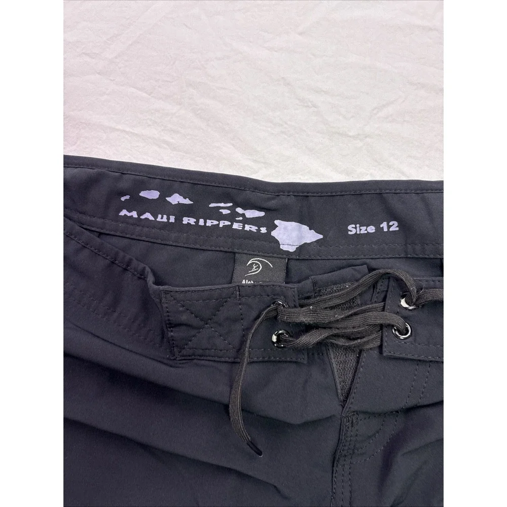 Maui Rippers Board Shorts Trunks WOMENS 12 Cargo Pocket Draw String  BLACK